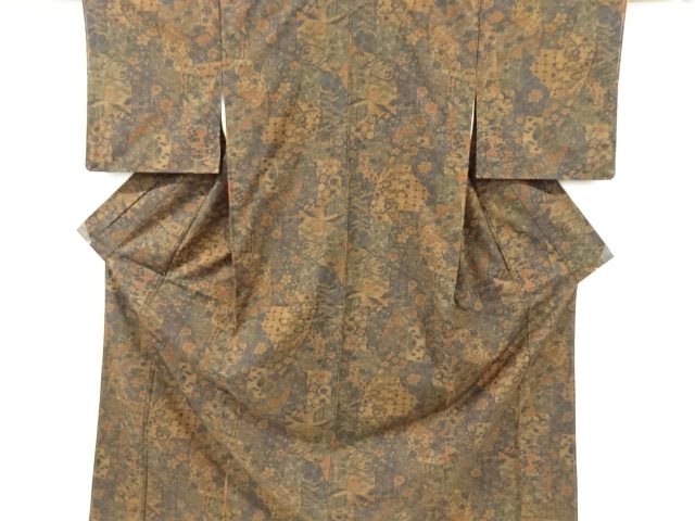 未使用品　花鳥唐草模様上代紬着物